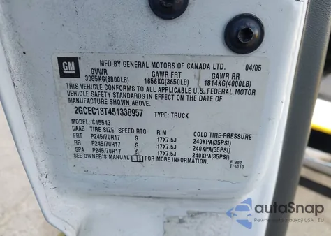 2005 Chevrolet Silverado 1500 Ls from USA, damaged, VIN 2GCEC13T451338957